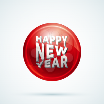 Happy new year 3d text button icon. Vector illustration. 