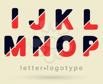 Alphabet font template. Set of letters I - J - K - L - M - N - O - P logo or icon. Vector illustration.