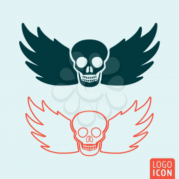 Skull icon. Skull logo. Skull symbol. Skull with wings icon isolated, minimal design. Vector illustration