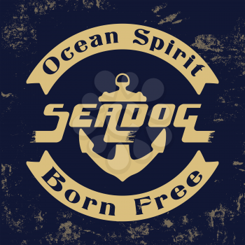 T-shirt print design. Ocean spirit vintage stamp. Printing and badge applique label t-shirts, jeans, casual wear. Vector illustration.