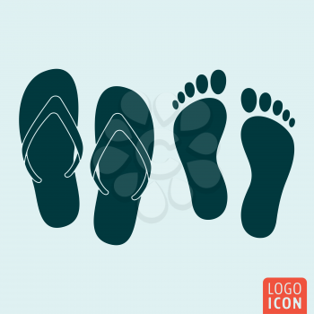 Beach slippers icon. Footprint icon. Vector illustration