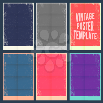 Vintage poster template set. Grunge texture background. Vector illustration.