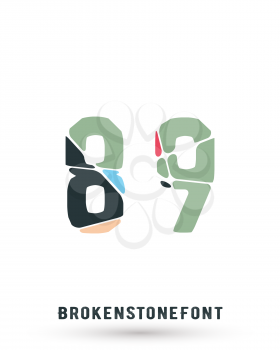 Alphabet broken font template. Set of numbers 8, 9 logo or icon. Vector illustration.