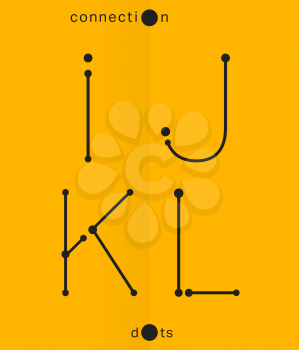 Alphabet font template. Set of letters I, J, K, L logo or icon. Connection dots design. Vector illustration.