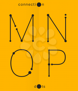 Alphabet font template. Set of letters M, N, O, P logo or icon. Connection dots design. Vector illustration.