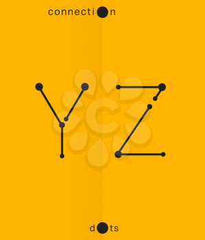 Alphabet font template. Set of letters Y, Z logo or icon. Connection dots design. Vector illustration.