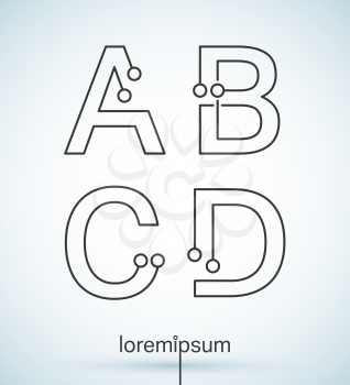 Connection dots font. Set of letters A, B, C, D logo or icon vector design