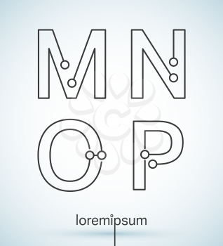 Connection dots font. Set of letters M, N, O, P logo or icon vector design