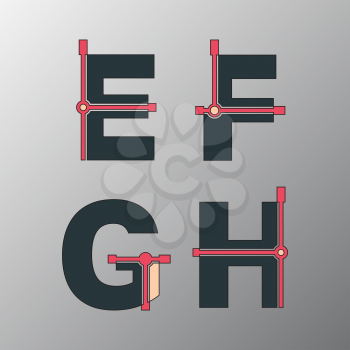 Alphabet font template. Set of letters E, F, G, H logo or icon. Vector illustration