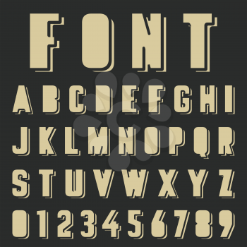 Alphabet font template. Vintage letters and numbers. Vector illustration.