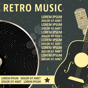 Retro music poster template. Vintage design background. Vector illustration.