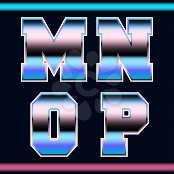 Letter font template 80s retro style. Set of letters M, N, O, P logo or icon old video game design. Vector illustration.