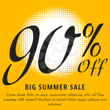 90 percent Off - big summer sale template. Colorful promotional banner or poster design. Vector Illustration.