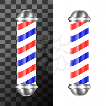 Classic barbershop pole with red, blue and white stripes. Vector illustration.