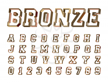 Alphabet font template. Set of letters and numbers bronze design. Vector illustration.