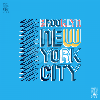 Brooklyn New York City t shirt print. Colorful vintage design for printing products, badge, applique, t-shirt stamp, label, college clothing, jeans, casual wear or wall decor. Vector illustration.