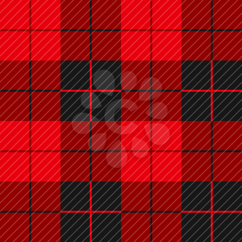 Buffalo plaid seamless pattern with diagonal lines. Alternating red and black squares lumberjack background. Vector illustration.