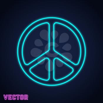 Peace symbol neon light design. Vector illustration.