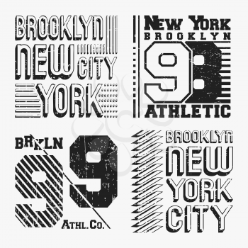 Brooklyn New York vintage t shirt stamp set. T-shirt print design. Printing and badge applique label t-shirts, jeans, casual wear. Vector illustration.