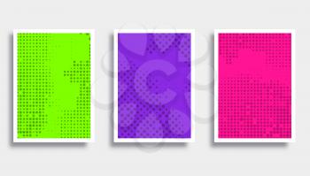 Set of colorful backgrounds with halftone pattern. Retro design for flyer, poster, brochure cover, typography or other printing products. Vector illustration.