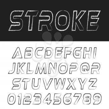 Stroke font alphabet template. Letters and numbers brush design. Vector illustration.