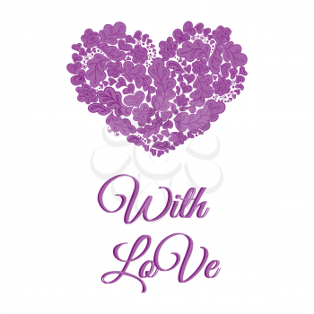 Floral doodle heart white and violet with love