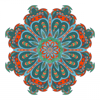 Mandala doodle drawing. Colorful floral round ornament. Ethnic motives. Zentangl Hearts. Design, yoga, meditation
