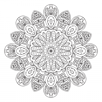 Mandala doodle drawing. floral round ornament. Ethnic Arabic motifs. Zentangle. Relaxing coloring