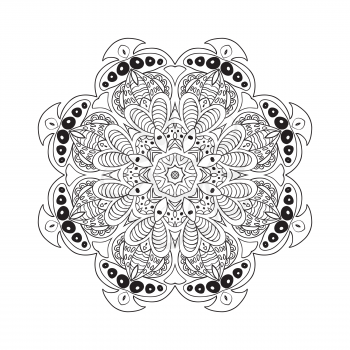 Mandala doodle drawing. Floral round ornament. Ethnic solar Arabic motifs. Zentangle. Relaxing coloring