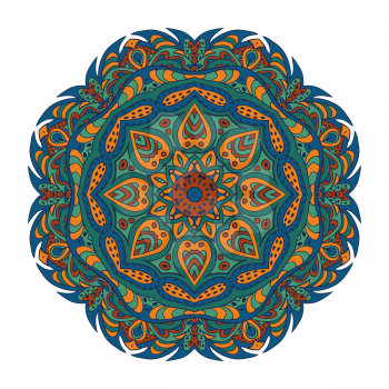 Mandala Eastern pattern. Zentangl round ornament. Green and blue colors