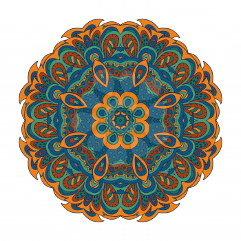 Mandala Eastern pattern. Zentangl round ornament. Orange and green colors