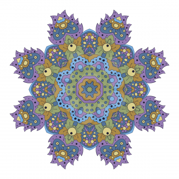 Mandala. Zentangl round ornament. Relax, meditation. Blue, green and purple Colors