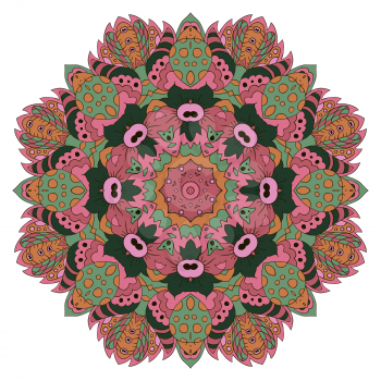 Mandala. Zentangl round ornament. Relax, meditation. Pink,