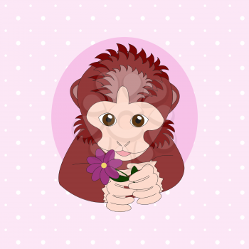 Monkey holding a flower. Print for cards, children's books, clothes