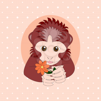 Monkey holding a orange flower. Print for cards, children's books, clothes
