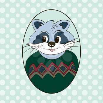 Raccoon in green jersey. Picture for clothes, cards, children's books