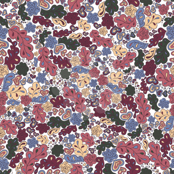 Seamless pattern flower and leaf. Background in red, green and blue colors