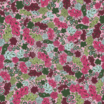 Seamless pattern flower and leaf. Background in vinous, green and blue colors