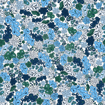 seamless pattern flower and leaf in blue tones