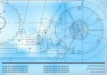 Vector drawing. Mechanical drawings on a blue background. Engineering illustration