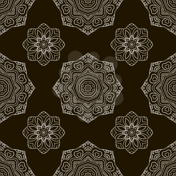 Black and white seamless pattern, ethnic ornament. Hand drawn abstract background. Mandala doodle motives