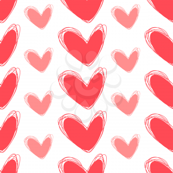 Cute doodle seamless pattern. Heart hand drawings. Background for creativity. Rose and white