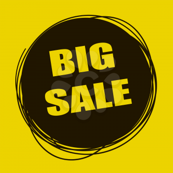 Doodle sale tag. Big Sale banner. Black and yellow