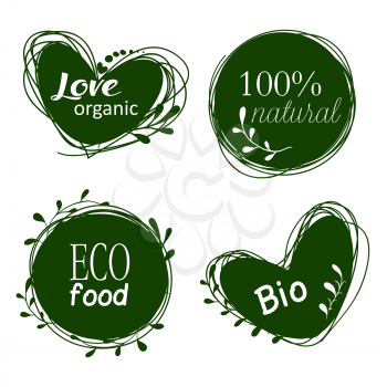 Doodle  tag. Sale tag. Organic tag. Banners set. Tag set. Love Organic