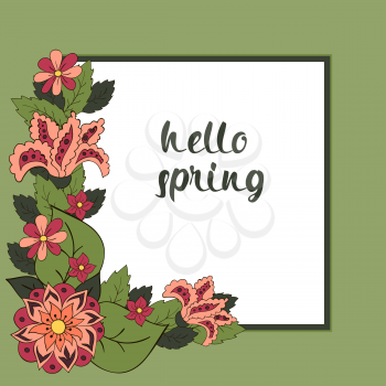 Spring postcard, cover, bright background for inscriptions. Hello spring. Green tones