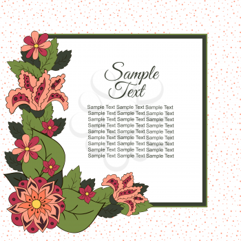 Spring postcard, cover, bright background for inscriptions. Sample text. Green, red, orange, cream tones