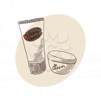 Doodle image of a hand cream for body skin care cream. Doodle drawing. Hand drawing