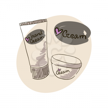 Doodle image of a hand cream for body skin care cream. Doodle drawing. Hand drawing cream