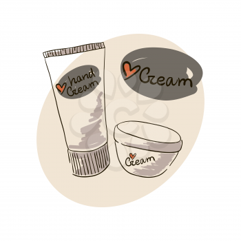 Doodle image of a hand cream for body skin care cream. Doodle Hand drawing