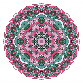 Oriental ornament relaxing. Doodle drawing round. Mandala. Pink and blue